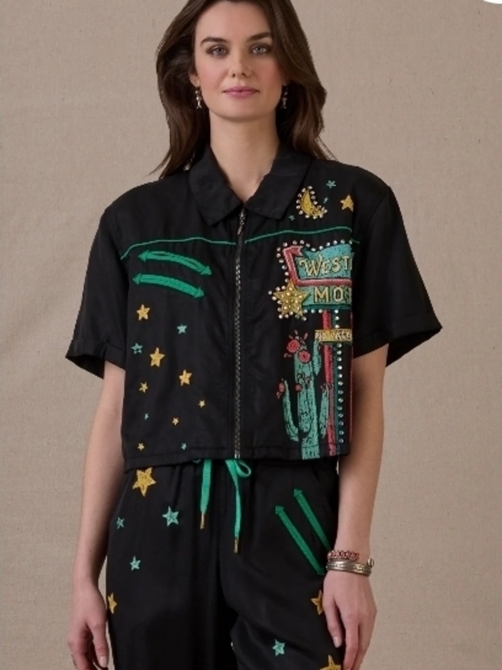Double D Ranch Black Western Motel Embroidered Shirt - Picture 2 of 7